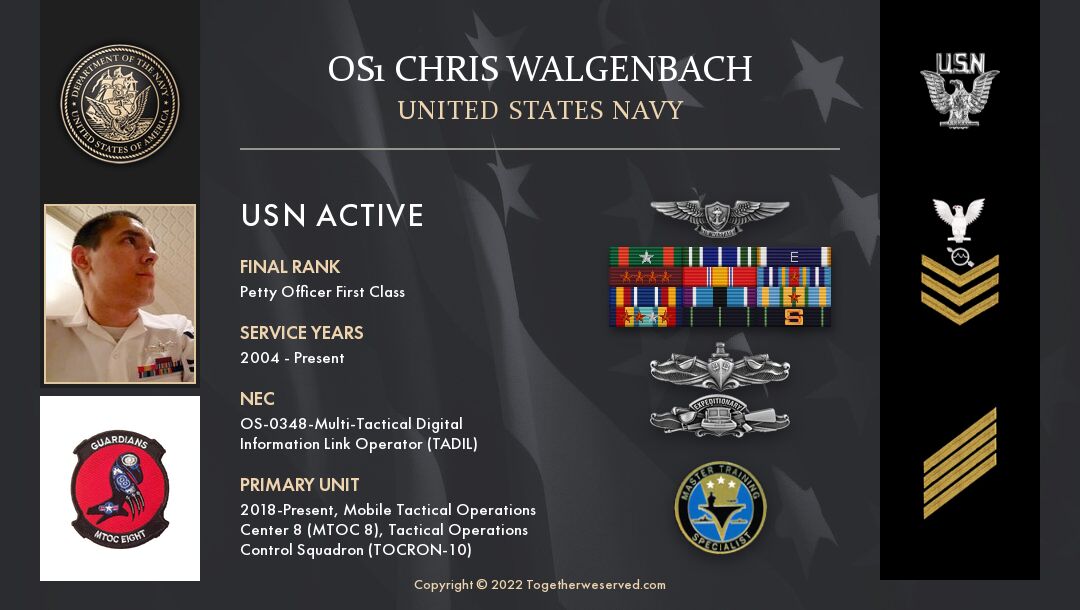 Service Reflections of OS1 Chris Walgenbach,  U.S. Navy (2004-Present)
