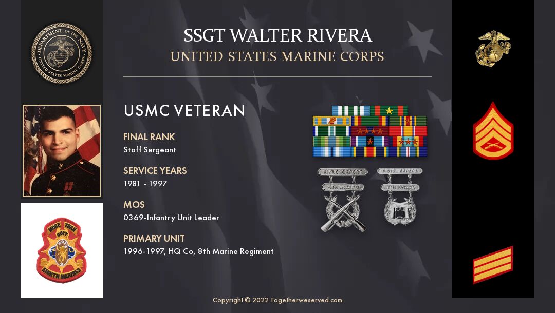 Service Reflections of SSgt Walter Rivera, U.S. Marine Corps (1981-1997)