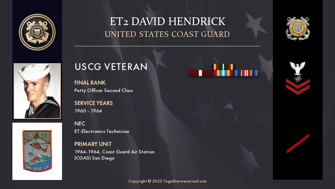 Service Reflections of ET2 David Hendrick, U.S. Coast Guard (1960-1964)
