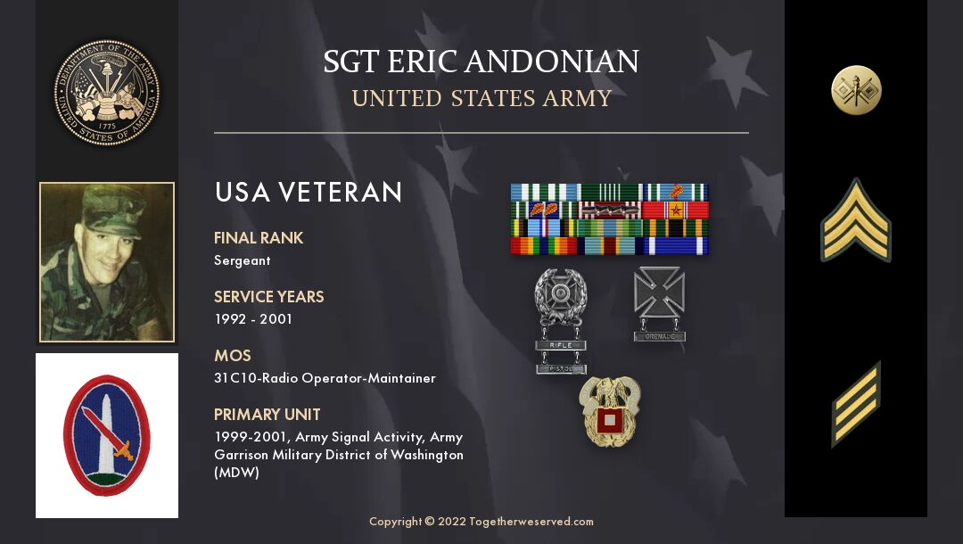 Service Reflections of SGT Eric Andonian, U.S. Army (1992-2001)