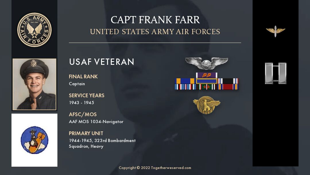 Service Reflections of Capt Frank Farr, U.S. Army Air Corps (1943-1945)