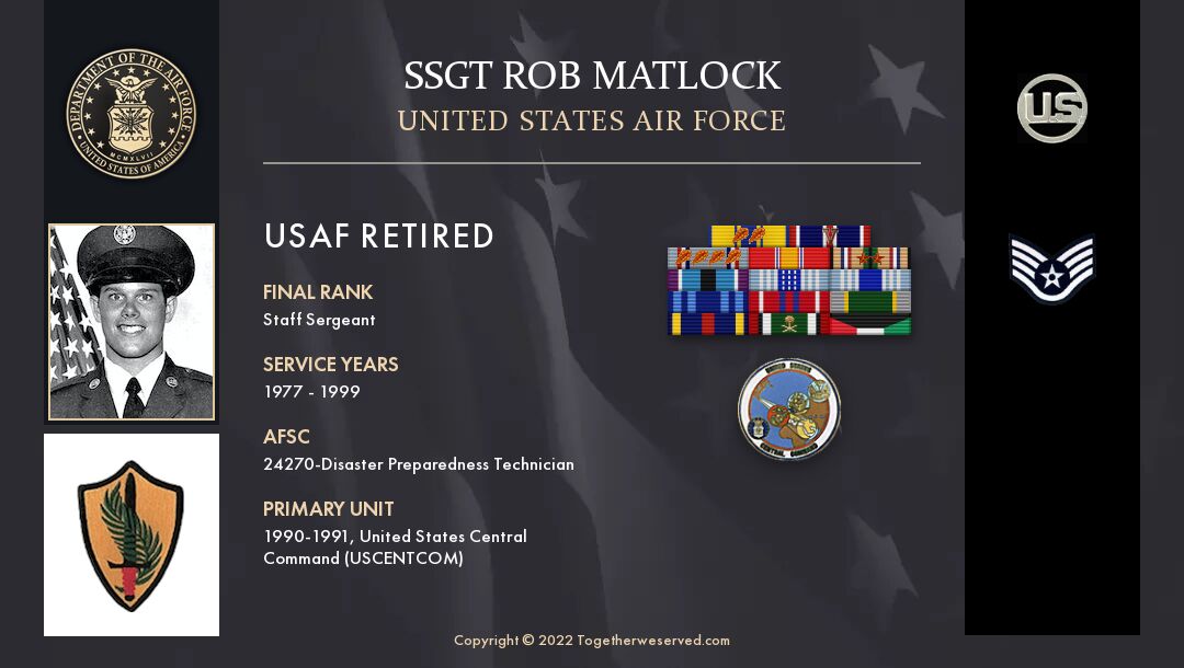 Service Reflections of SSgt Rob Matlock, U.S. Air Force (1979-1999)