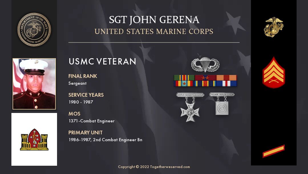 Service Reflections of Sgt John Gerena, U.S. Marine Corps (1980-1987)