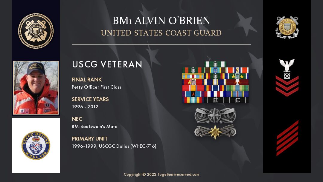 Service Reflections of BM1 Alvin O’Brien, U.S. Coast Guard (1996-2012)