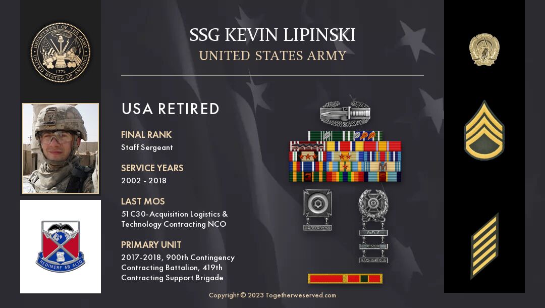 Service Reflections of SSG Kevin Lipinski, U.S. Army (2002-2018)