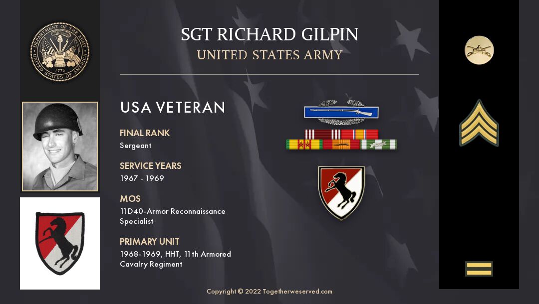 Service Reflections of SGT Richard Gilpin, U.S. Army (1967-1969)