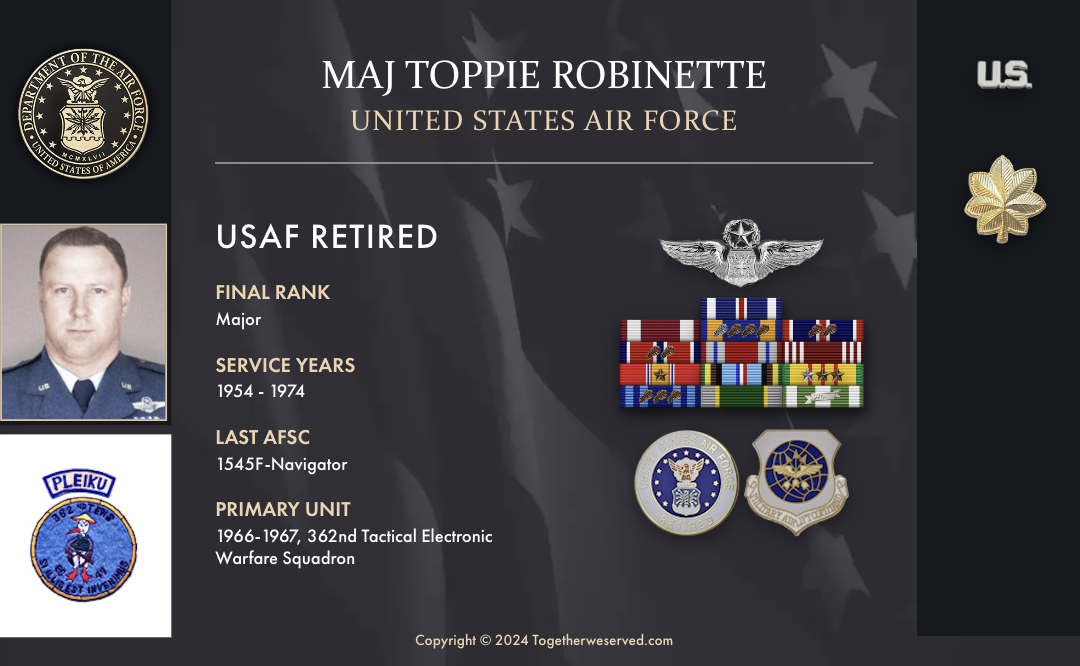 Service Reflections of Maj Toppie Robinette, U.S. Air Force (1954-1974)