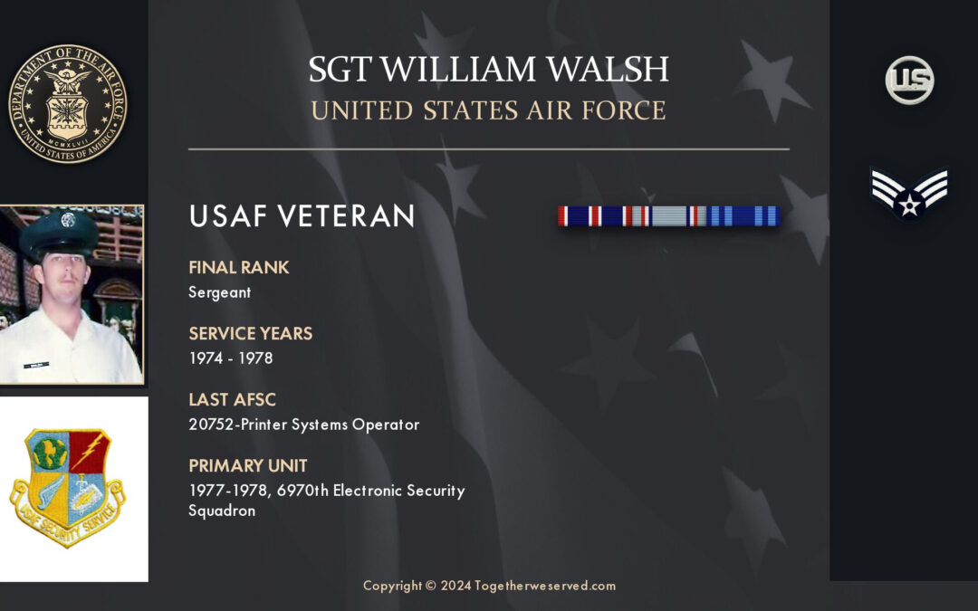 Service Reflections of SGT William Walsh, U.S. Air Force (1974-1978)