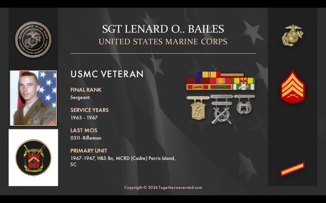 Service Reflections of Sgt Lenard Bailes, U.S. Marine Corps (1963-1967)