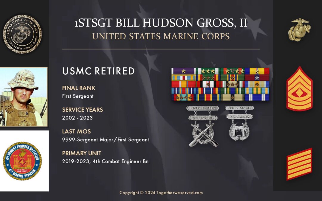 Service Reflections of 1STSGT Bill Hudson Gross, U.S. Marine Corps (2002-Present)