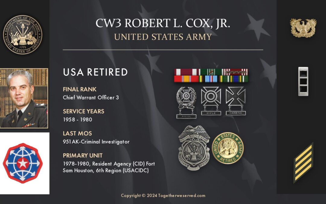 Service Reflections of CW3 Robert Cox Jr., U.S. Army (1958-1980)